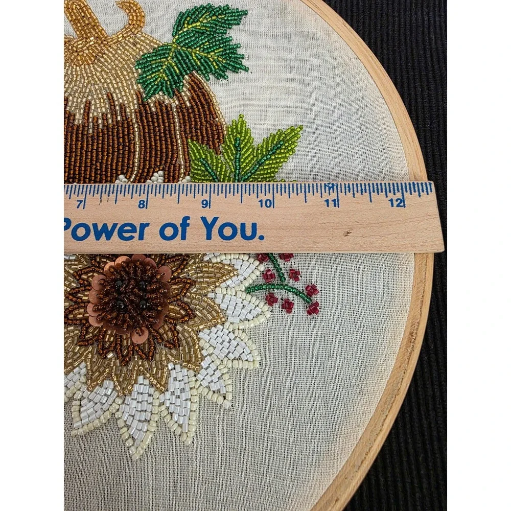Acorn Oak Harvest Collection Beaded Pumpkin Sunflower Embroidery Hoop Wall Decor